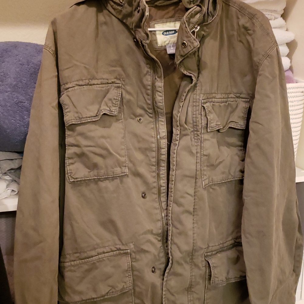 Olive green hooded cargo jacket